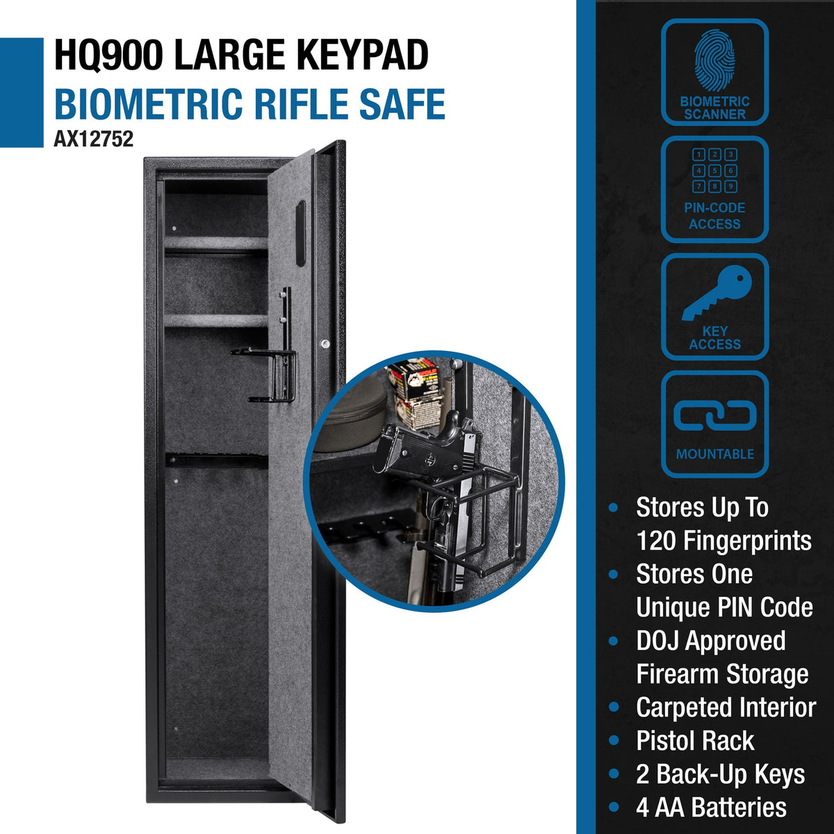 4.33 Cu Ft Biometric Keypad Rifle Safe - Black