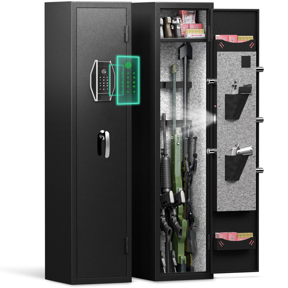 3-4 rifle and handgun safes, quick fingerprint with detachable rack and 2 adjustable gun slots